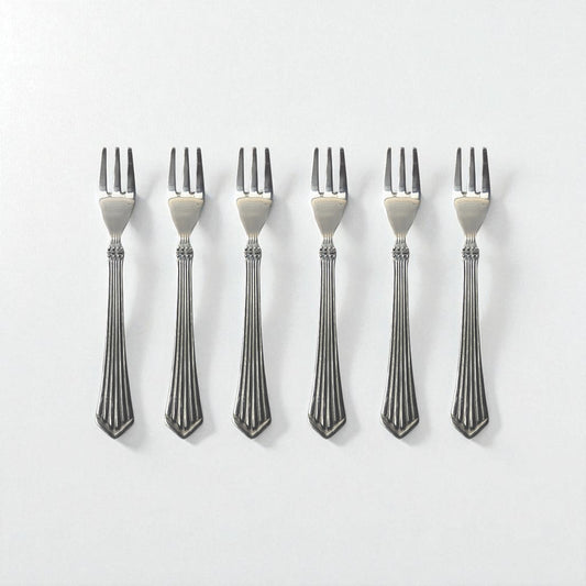Set of six Kishco Cutlery Symphony Fruit Forks with elegant striped handles in stainless steel