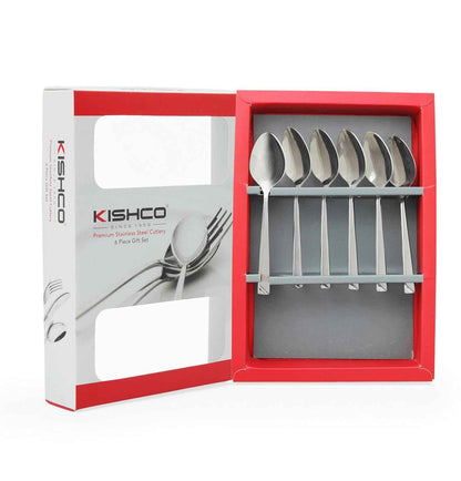 Kishco cutlery Symphony Tea Spoon set of six premium stainless steel spoons in red and white box