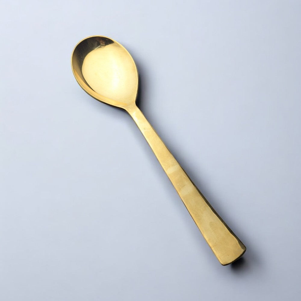 Kishco Gold Plated Stainless Steel Serving Spoon Round Large with sleek handle on white background