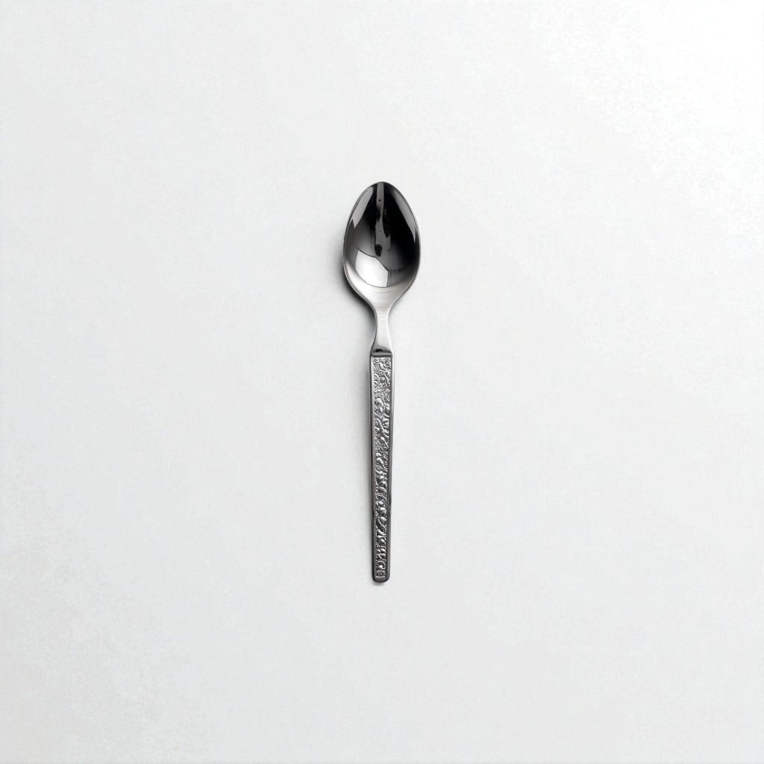 Kishco Parma Stainless Steel Baby Spoon Set of 6 single spoon with textured handle on white background upright