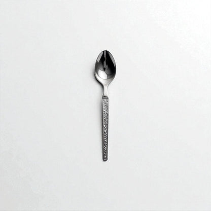 Kishco Parma Stainless Steel Baby Spoon Set of 6 single spoon with textured handle on white background upright