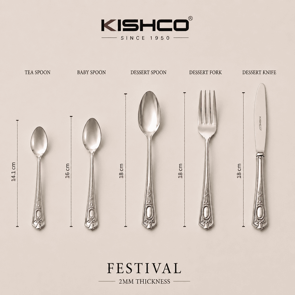 Kishco Cutlery Festival Stainless Steel All Purpose / Dinner Spoon, Set of 6