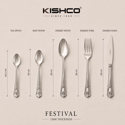 Kishco Cutlery Festival Stainless Steel All Purpose / Dinner Spoon, Set of 6