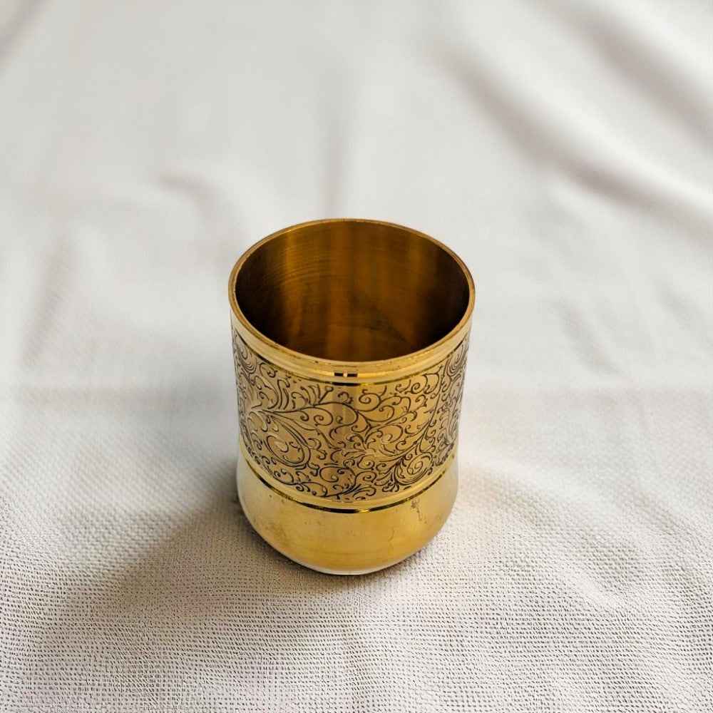 The Heritage Etched Brass Glass Set of 2, 300ml