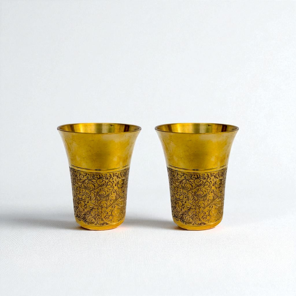 The Heritage Etched Brass Glass Set of 2, 300ml