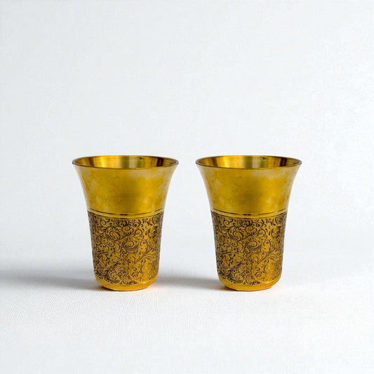 The Heritage Etched Brass Glass Set of 2, 300ml