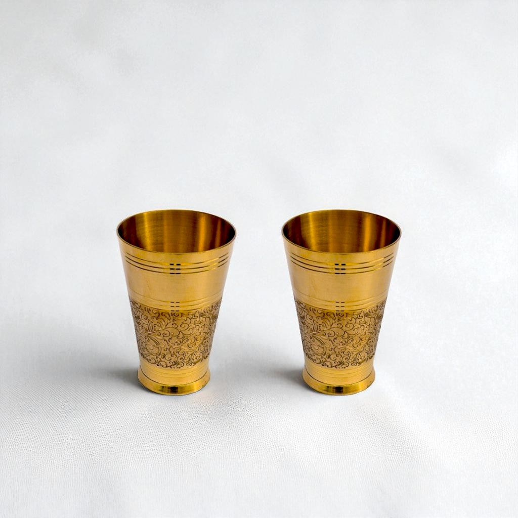 The Ice Etched Brass Glass Set of 2, 300ml