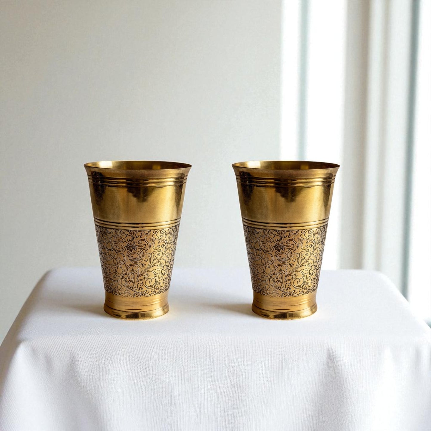 The Ice Etched Brass Glass Set of 2, 300ml