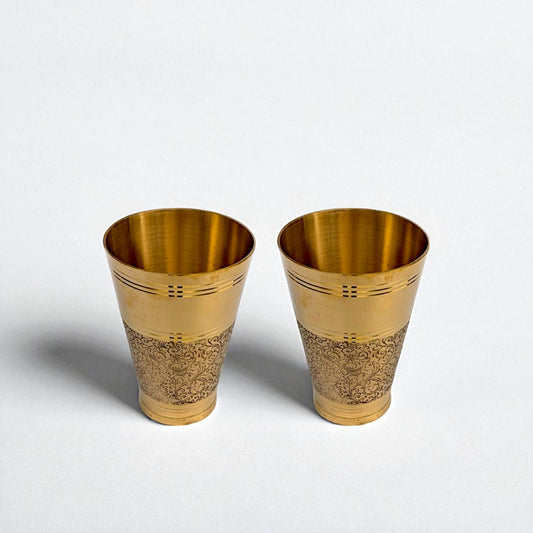 The Ice Etched Brass Glass Set of 2, 400ml