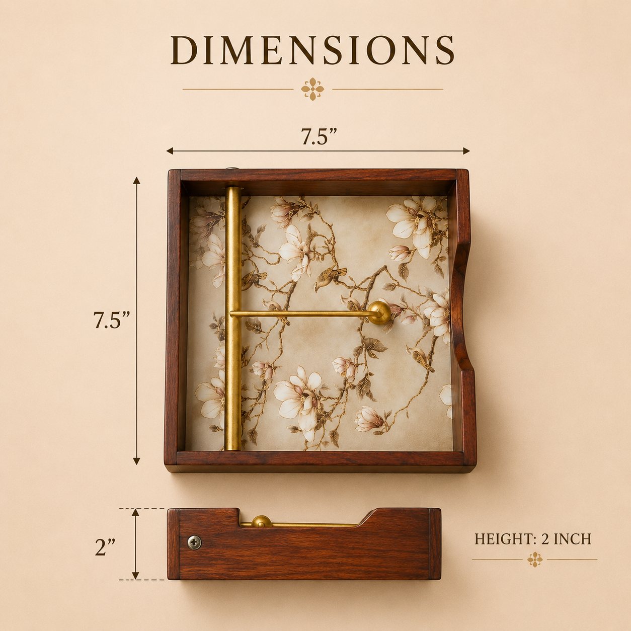 Magnolia Wooden Napkin Stand - Dimensions
