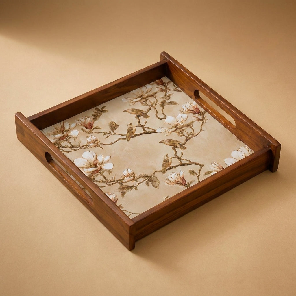 Magnolia Wooden Serving Tray, Large Square, Premium Teak Wood