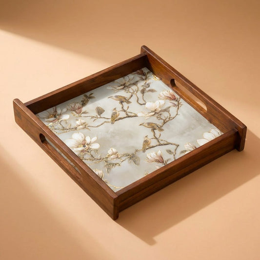 Magnolia Wooden Serving Tray, Large Square, Premium Teak Wood