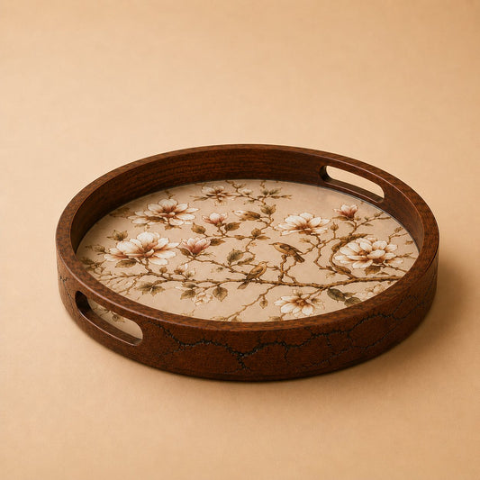 Magnolia Wooden Serving Tray, Round - Hero