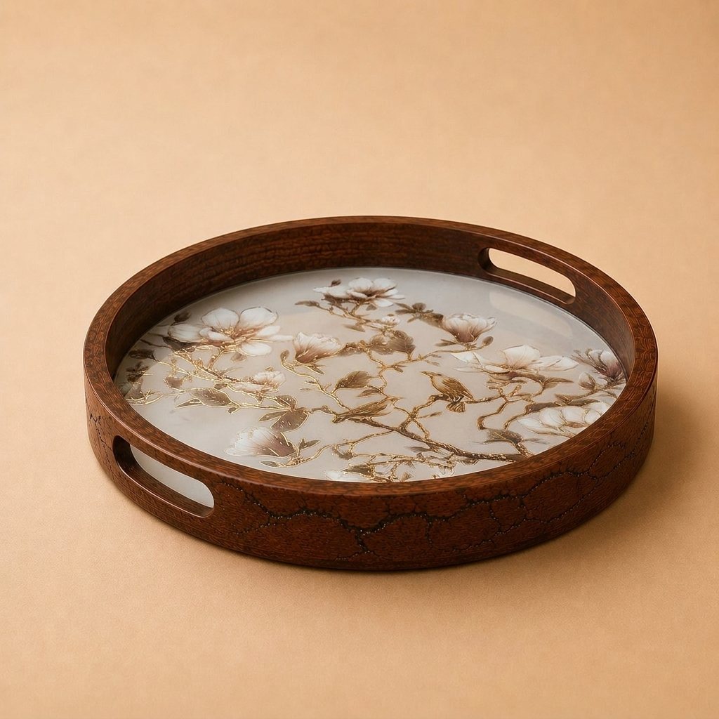 Magnolia Wooden Serving Tray, Round, Premium Teak Wood