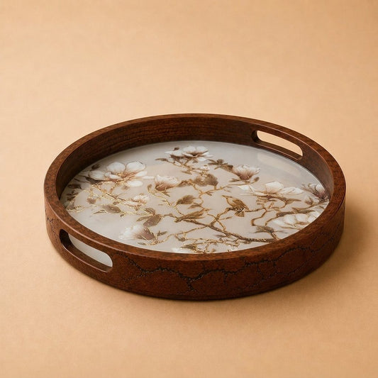 Magnolia Wooden Serving Tray, Round, Premium Teak Wood