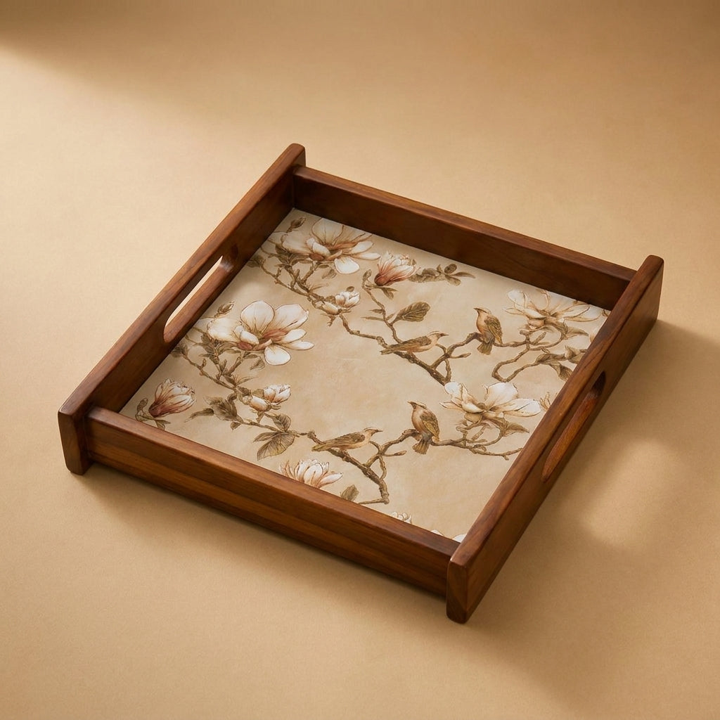 Magnolia Wooden Serving Tray, Small Square, Premium Teak Wood