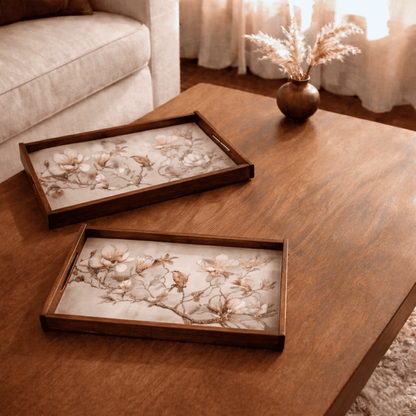 Magnolia Perch Wooden Serving Tray, Set of 2, Premium Teak Wood