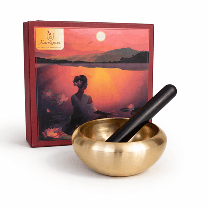 Pure Kansa Meditation Bowl / Om Bowl with Wooden Stick, Gift Box, Medium