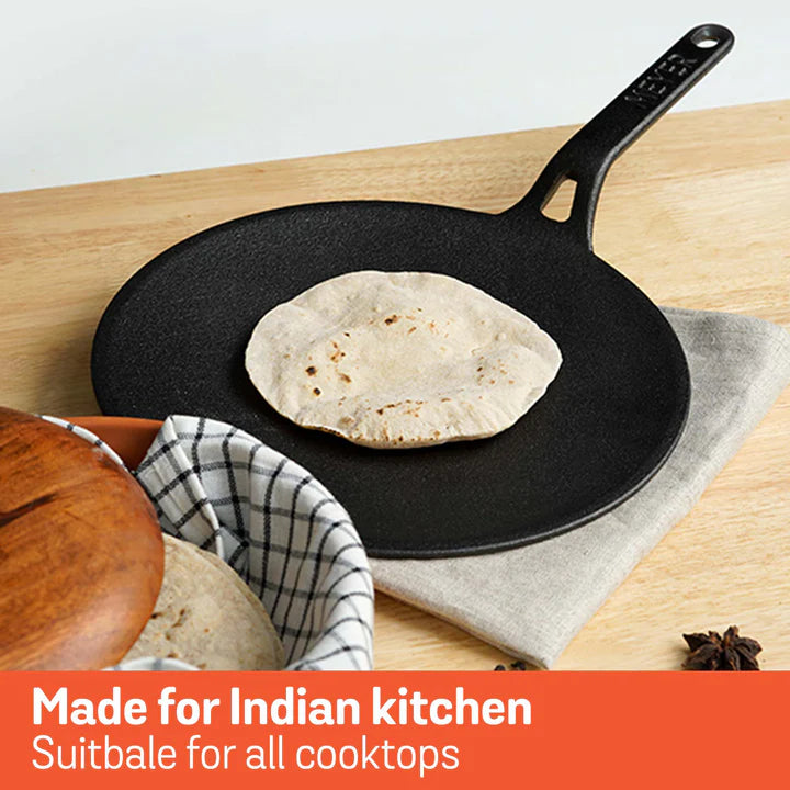 Meyer Pre-Seasoned Cast Iron Roti/Chapati Tawa, 26cm Tawa