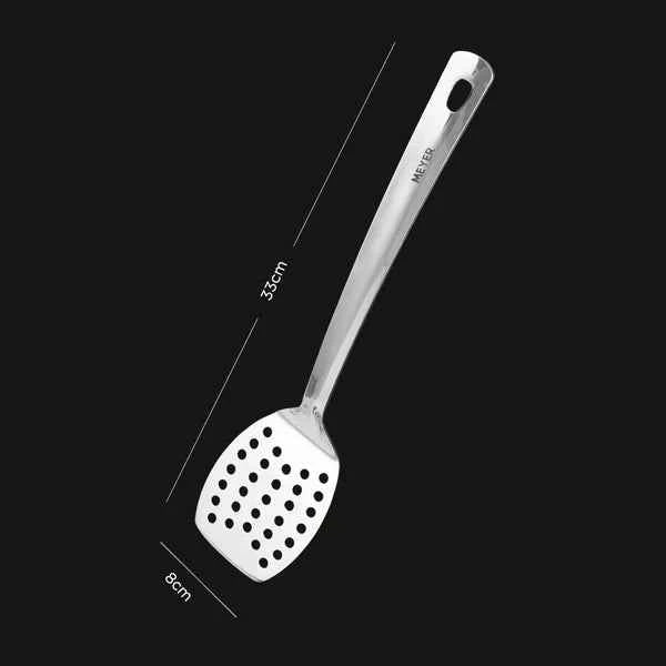 Meyer Stainless Steel Slotted Turner with ergonomic handle and perforated spatula head