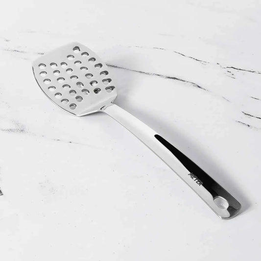 Meyer Stainless Steel Slotted Turner with ergonomic handle and perforated flat head for cooking