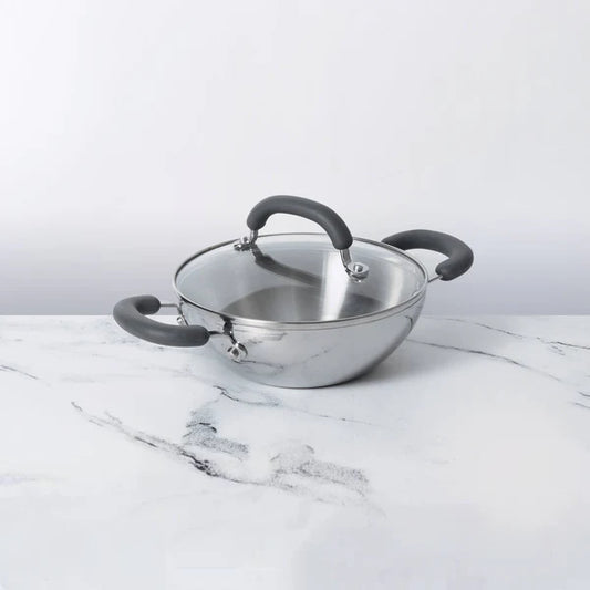 Meyer Trivantage Stainless Steel Triply Kadhai with lid, 22 cm Kadhai
