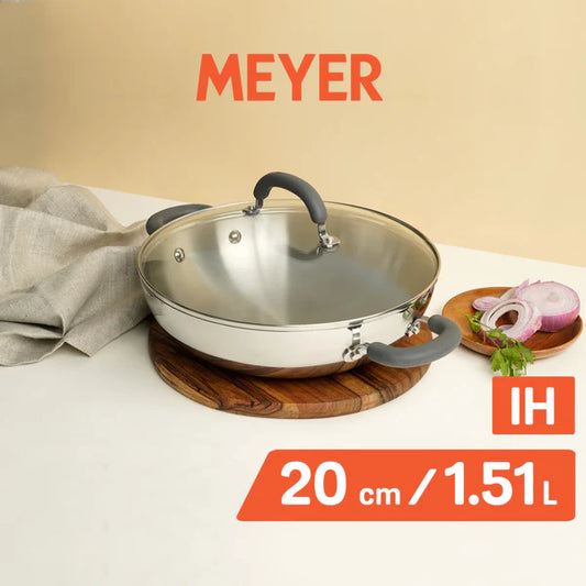 Meyer Trivantage Stainless Steel Triply Kadhai with lid, 20 cm Kadhai