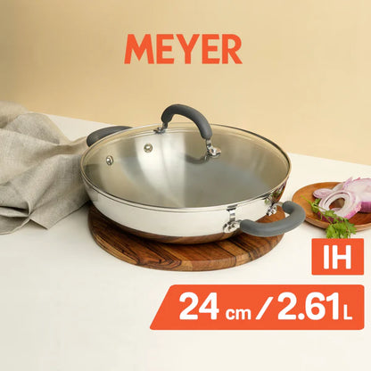 Meyer Trivantage Stainless Steel Triply Kadhai with lid, 24 cm Kadhai