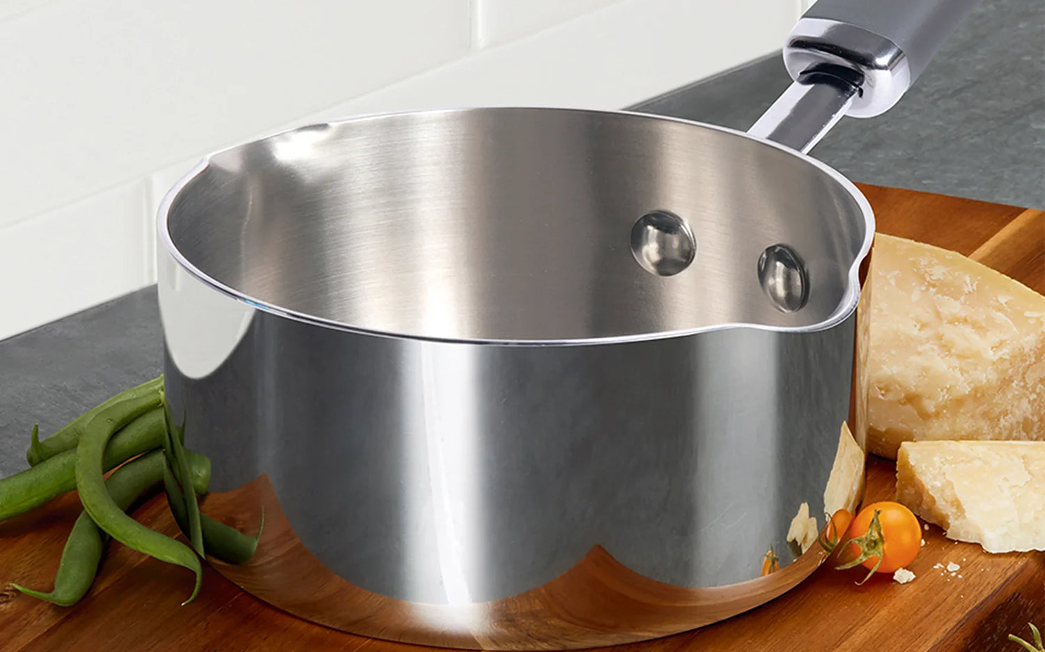Meyer Trivantage milk pan showcasing versatility and elegant design