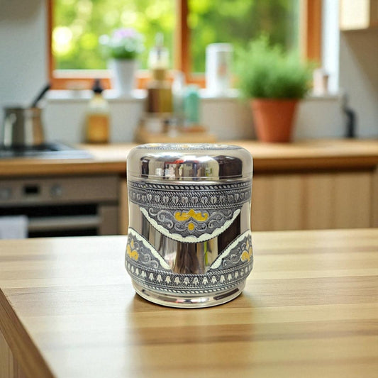 Antique Stainless Steel Dabba, 1.25 liter