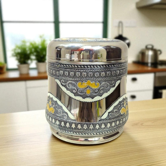 Antique Stainless Steel Dabba, 3.25 liter