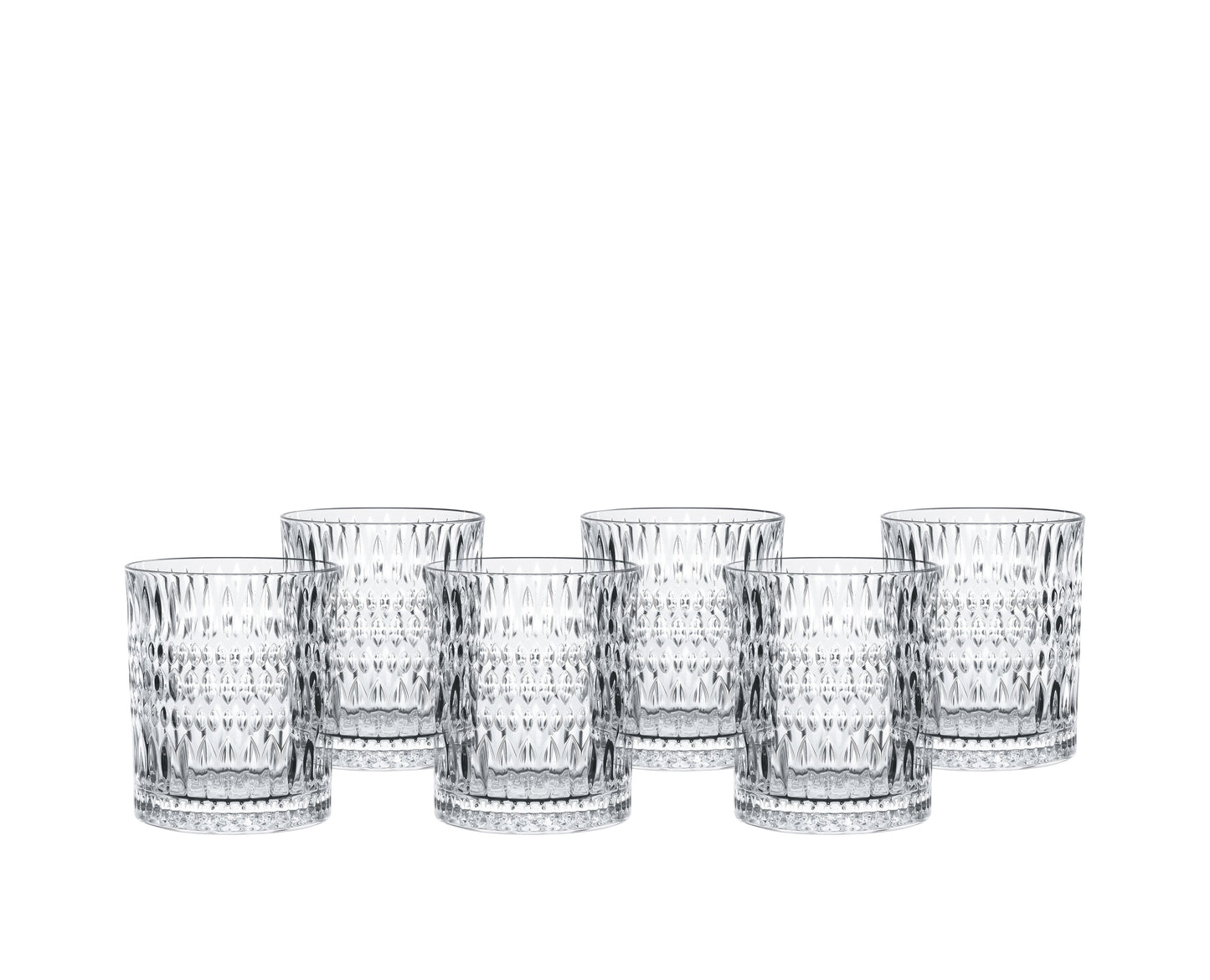 Set of six Nachtmann Ethno whiskey glasses with textured crystal design for elegant sipping