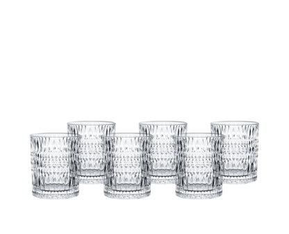 Set of six Nachtmann Ethno whiskey glasses with textured crystal design for elegant sipping