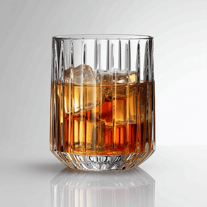 Nachtmann Glasses Jules DOF Crystal Whiskey Glasses, 305 ml, Set of 6 with whiskey and ice