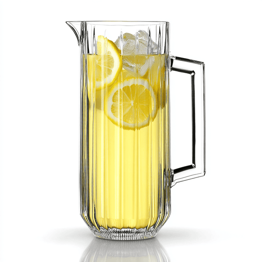 Nachtmann Glasses Jules Pitcher, 1135 ml with lemonade on a white surface and background