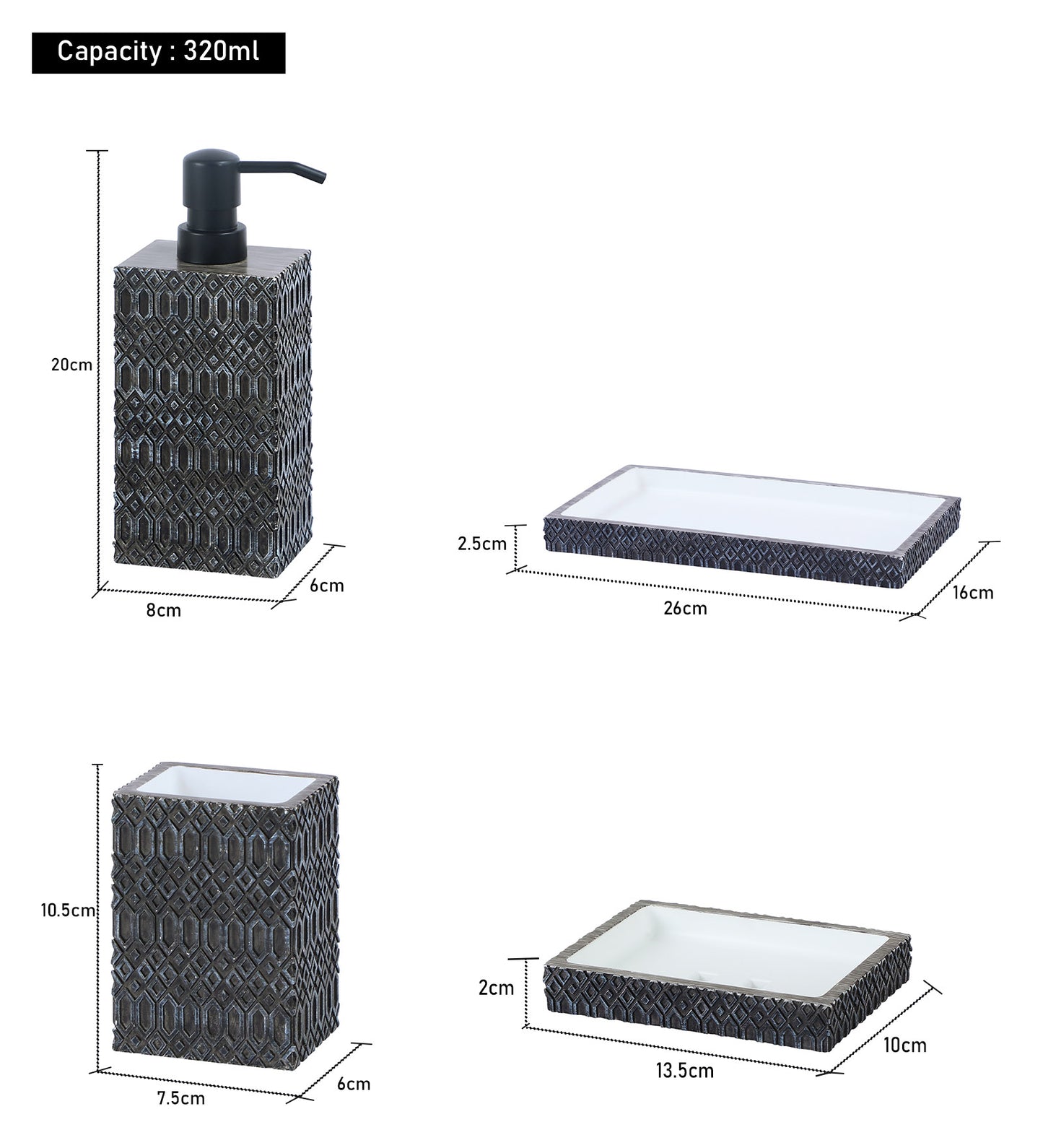 Obsessions Alvina Polyresin 4 pcs Bathroom Set Charcoal with stylish design and durable materials