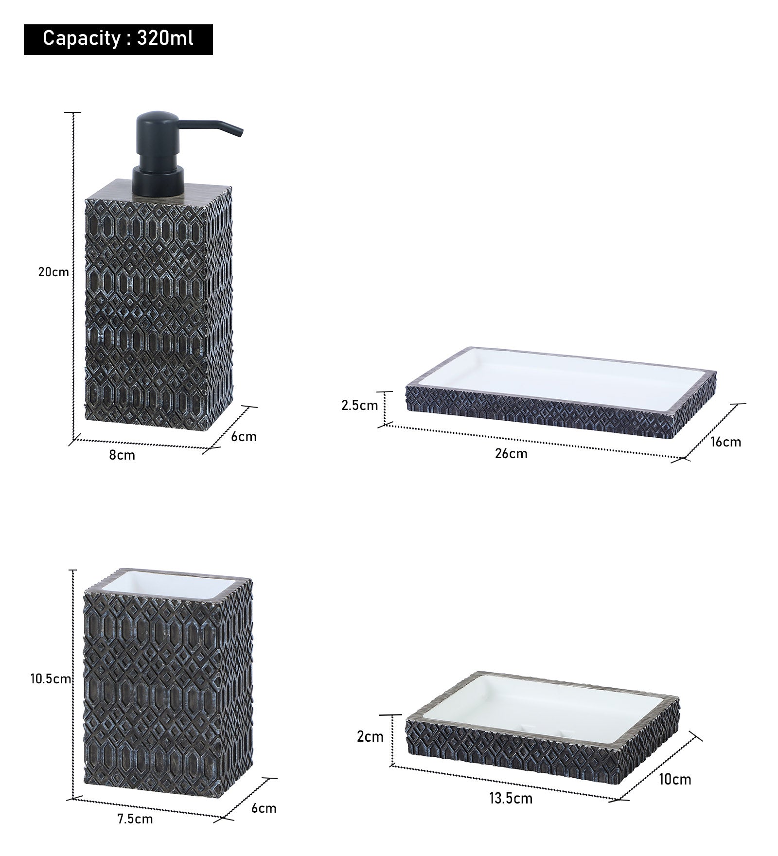 Obsessions Alvina Polyresin 4 pcs Bathroom Set Charcoal with stylish design and durable materials
