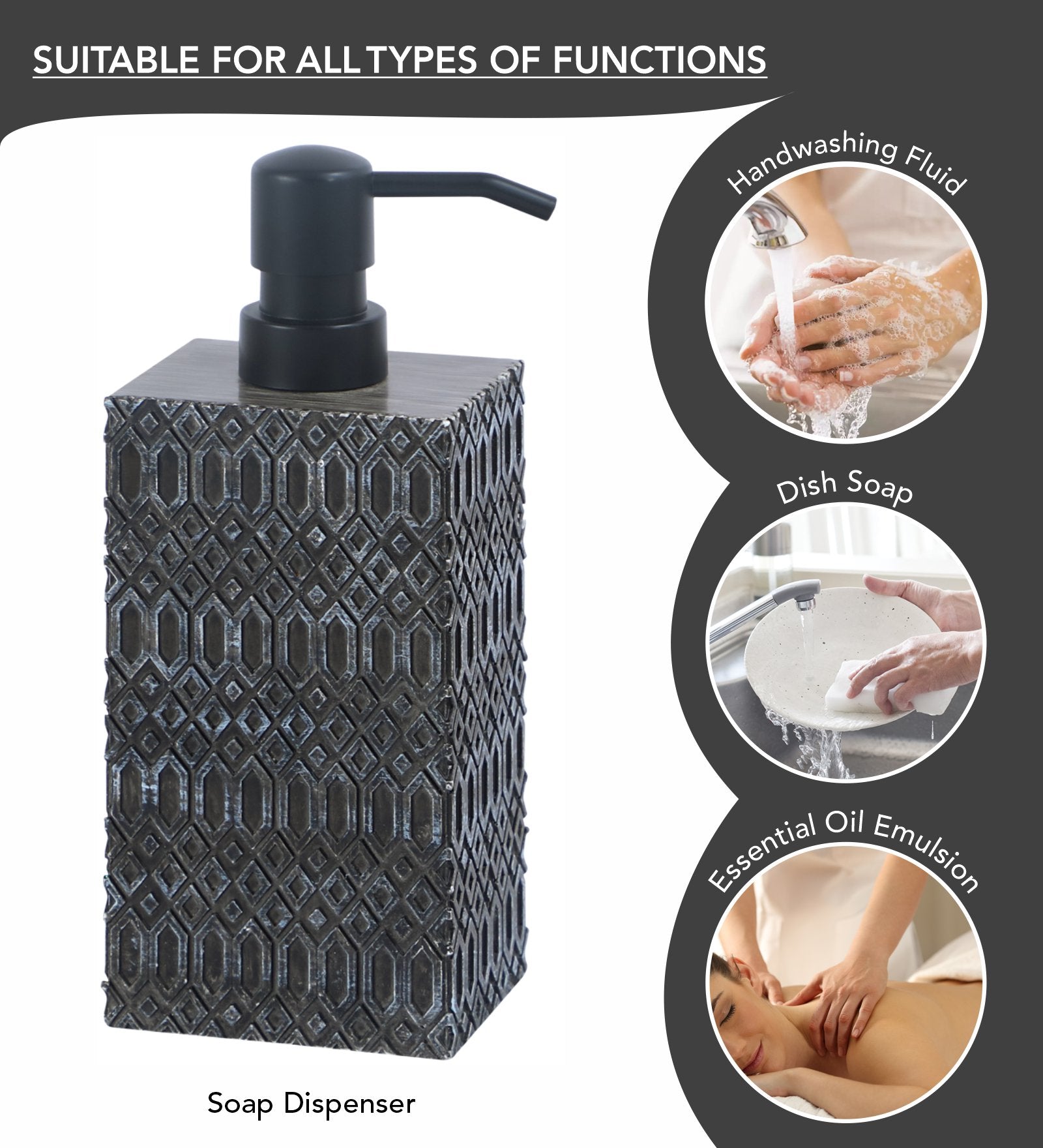 Obsessions Alvina Polyresin 4 pcs Bathroom Set Charcoal including stylish soap dispenser for various uses