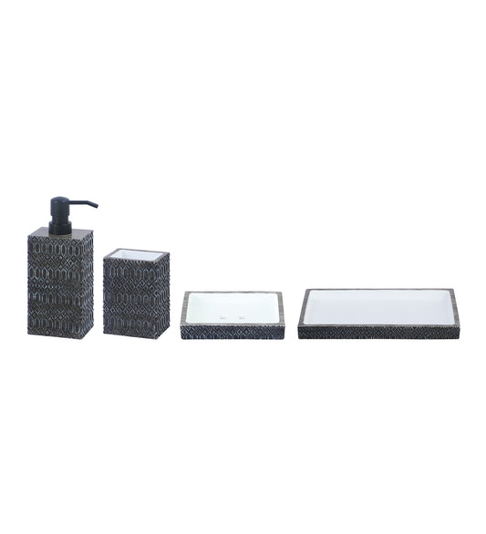 Obsessions Alvina Polyresin 4 pcs Bathroom Set Charcoal featuring a soap dispenser and trays