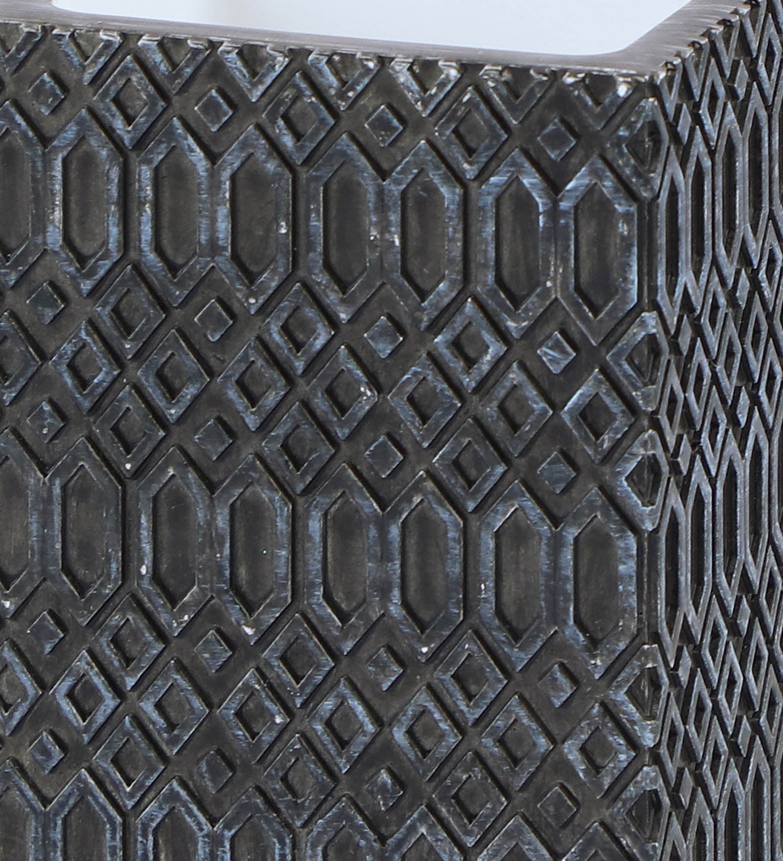 Close-up of the Obsessions Alvina Polyresin 4 pcs Bathroom Set Charcoal with textured geometric pattern