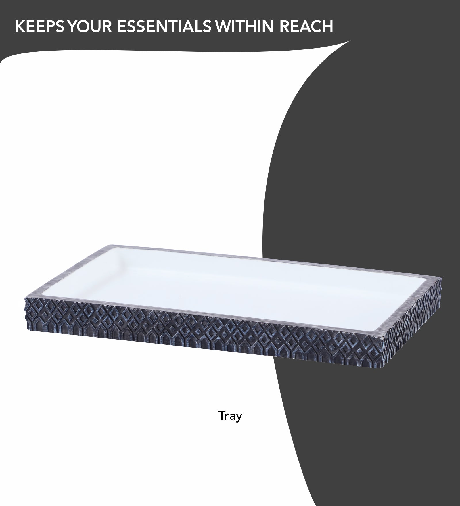 Obsessions Alvina Polyresin 4 pcs Bathroom Set Charcoal includes a stylish tray for organizing essentials