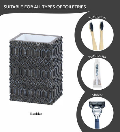 Obsessions Alvina Polyresin 4 pcs Bathroom Set Charcoal Tumbler for all types of toiletries