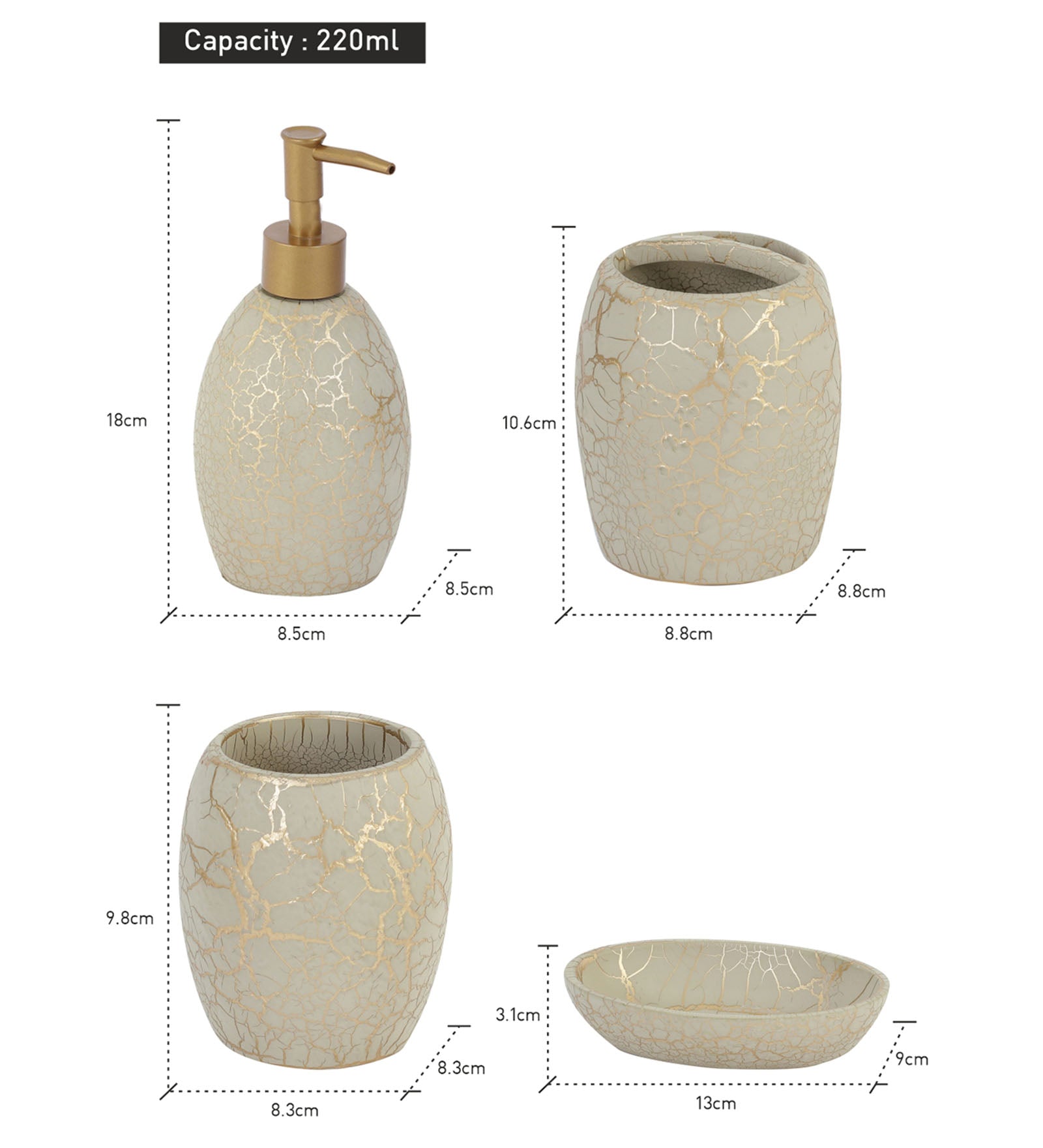 Obsessions Alvina Polyresin 4pcs Bathroom Set Beige Gold with stylish design and elegant finish