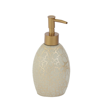 Obsessions Alvina Polyresin 4pcs Bathroom Set Beige Gold featuring a stylish soap dispenser with a crackle design