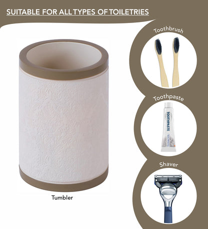Obsessions Alvina Polyresin 4pcs Bathroom Set Beige including a tumbler for toiletries