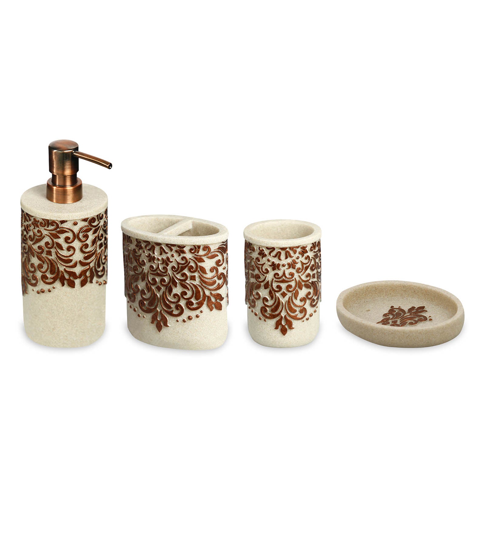 Obsessions Alvina Polyresin 4pcs Bathroom Set Brown featuring decorative designs and elegant details