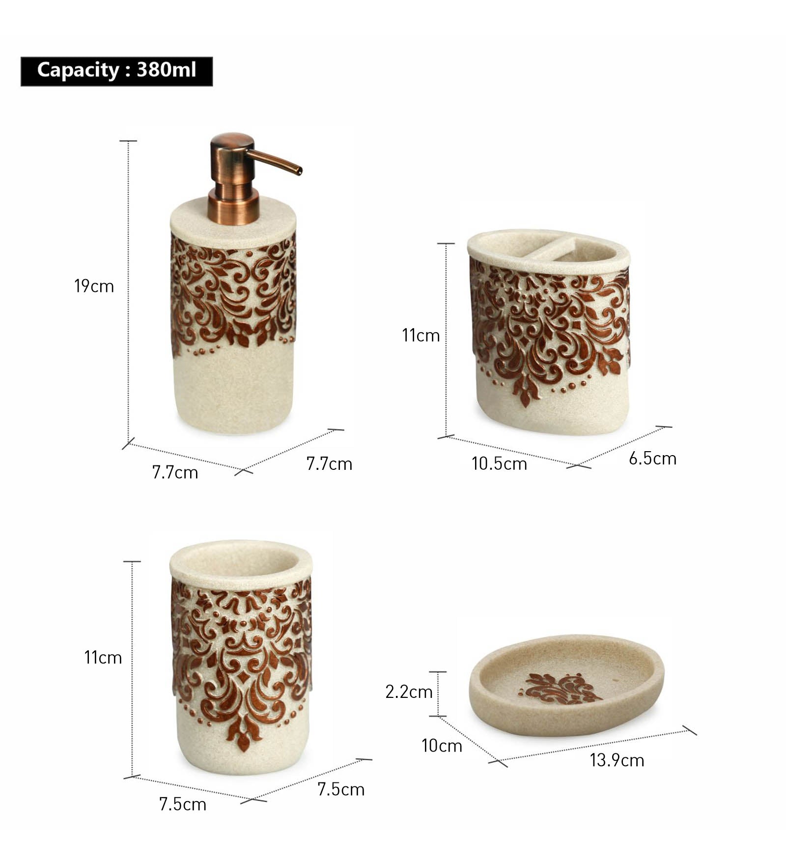 Obsessions Alvina Polyresin 4pcs Bathroom Set Brown with elegant design and functional pieces