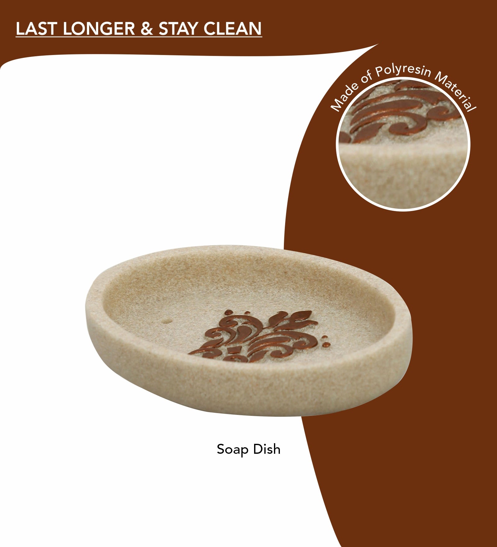 Obsessions Alvina Polyresin 4pcs Bathroom Set Brown Soap Dish with Elegant Floral Design