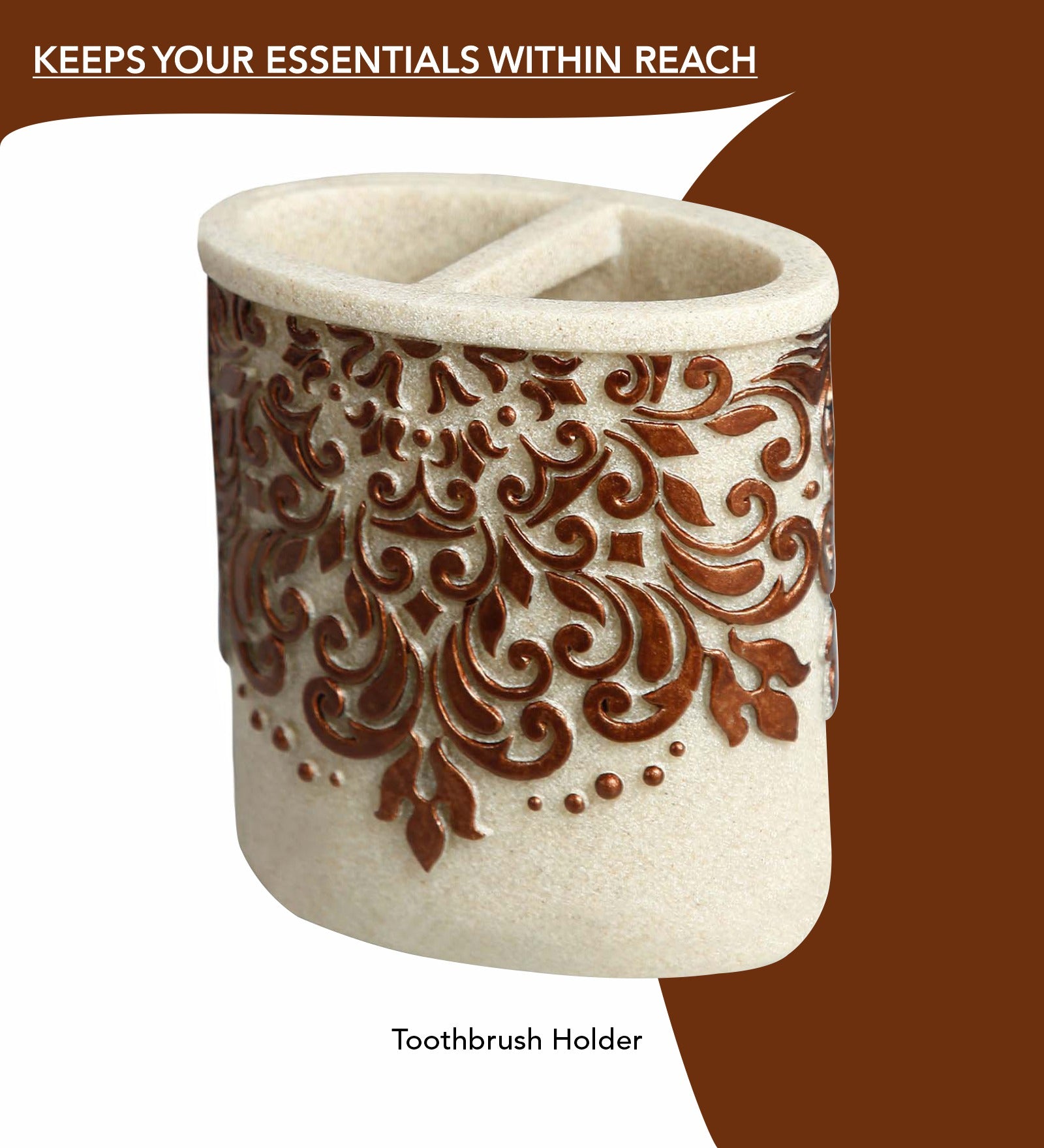 Obsessions Alvina Polyresin 4pcs Bathroom Set Brown Toothbrush Holder with Elegant Design