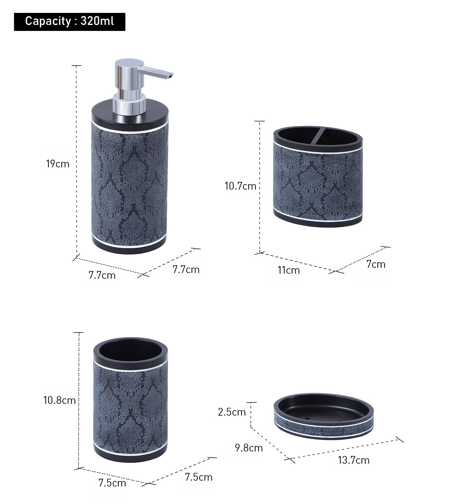 Obsessions Alvina Polyresin 4pcs Bathroom Set Dark Grey featuring stylish design and practical storage